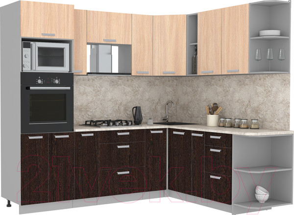 Изображение товара Кухонный гарнитур Интерлиния Мила Лайт 1.88x2.4 правая (дуб молочный/дуб венге/опал светлый)