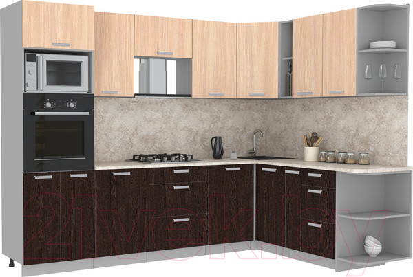 Изображение товара Кухонный гарнитур Интерлиния Мила Лайт 1.88x2.8 правая (дуб молочный/дуб венге/опал светлый)