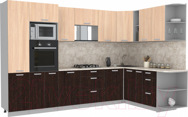 Изображение товара Кухонный гарнитур Интерлиния Мила Лайт 1.88x3.2 правая (дуб молочный/дуб венге/опал светлый)