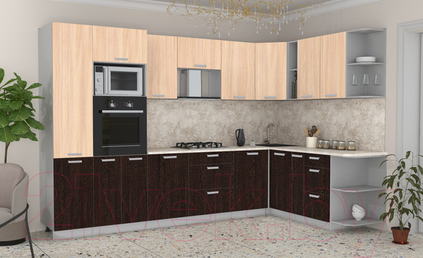 Изображение товара Кухонный гарнитур Интерлиния Мила Лайт 1.88x3.2 правая (дуб молочный/дуб венге/опал светлый)