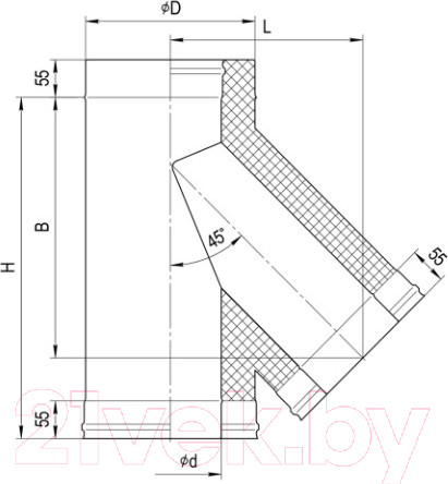 Изображение товара Тройник для дымохода Ferrum 135° 430/0.8мм Ф115x200 / f4332 (нержавеющая сталь)