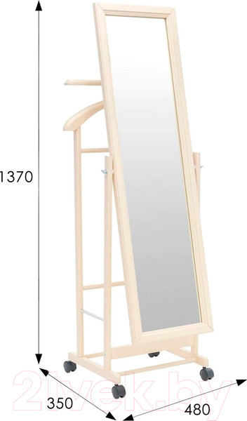 Изображение товара Стойка для одежды Мебелик Костюмная с зеркалом на колесах В 24Н (слоновая кость)