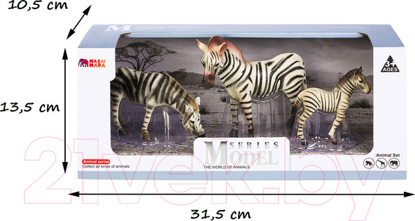 Изображение товара Набор фигурок коллекционных Masai Mara Мир диких животных. Семья зебр / MM211-237