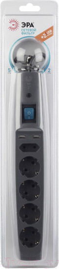 Изображение товара Сетевой фильтр ЭРА SFU-5es-2m-B / C0043326 (черный)