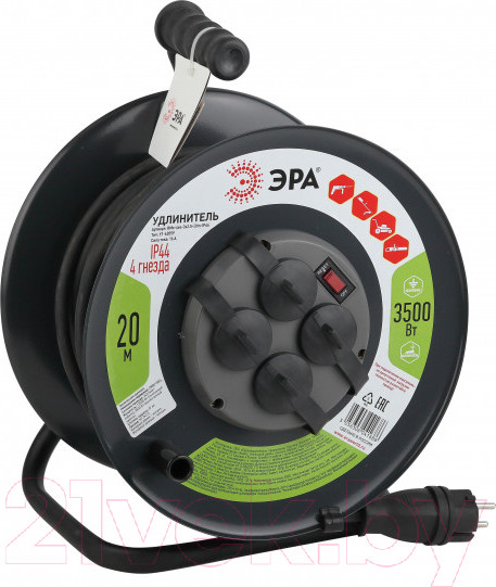 Изображение товара Удлинитель на катушке ЭРА RMx-4es-3x2.5-20m-IP44(KG) / Б0043057