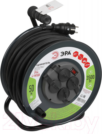 Изображение товара Удлинитель на катушке ЭРА RMx-4es-3x2.5-50m-IP44(KG) / Б0052919