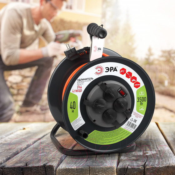 Изображение товара Удлинитель на катушке ЭРА RMx-4es-3x1.5-40m-IP44 / Б0046851