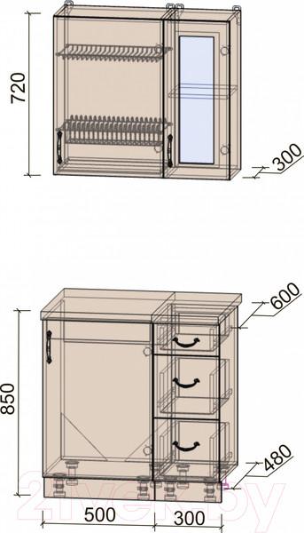 Изображение товара Кухонный гарнитур Интерлиния Мила Крафт 0.8 (дуб английский/дуб полярный)