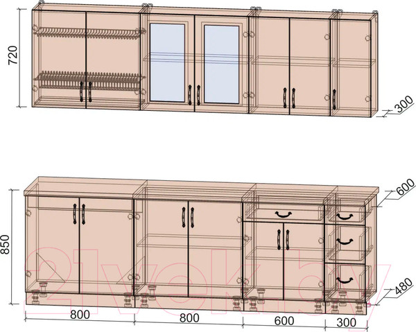 Изображение товара Кухонный гарнитур Интерлиния Мила Крафт 2.5 Б (дуб английский/дуб полярный)