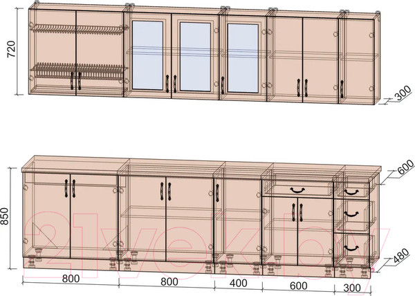 Изображение товара Кухонный гарнитур Интерлиния Мила Крафт 2.9 (дуб английский/дуб полярный)