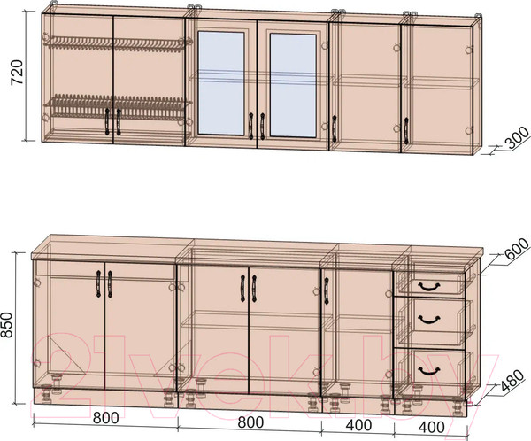 Изображение товара Кухонный гарнитур Интерлиния Мила Крафт 2.4 А (дуб английский/дуб полярный)
