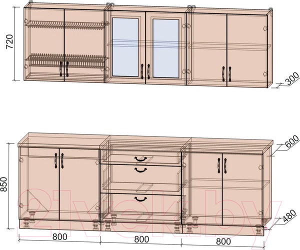 Изображение товара Кухонный гарнитур Интерлиния Мила Крафт 2.4 Б (дуб английский/дуб полярный)
