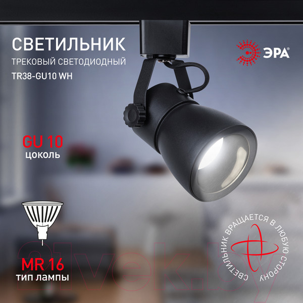 Изображение товара Трековый светильник ЭРА TR38-GU10 BK / Б0053308 (черный)