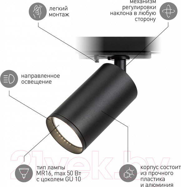 Изображение товара Трековый светильник ЭРА TR39-GU10 BK / Б0053310 (черный)