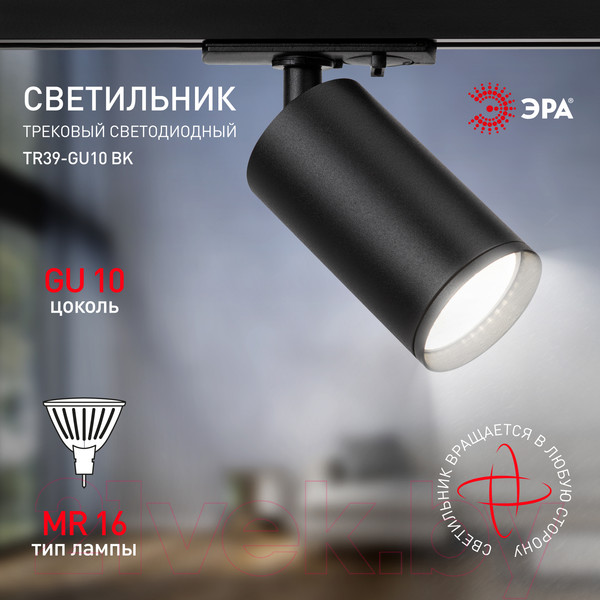 Изображение товара Трековый светильник ЭРА TR39-GU10 BK / Б0053310 (черный)