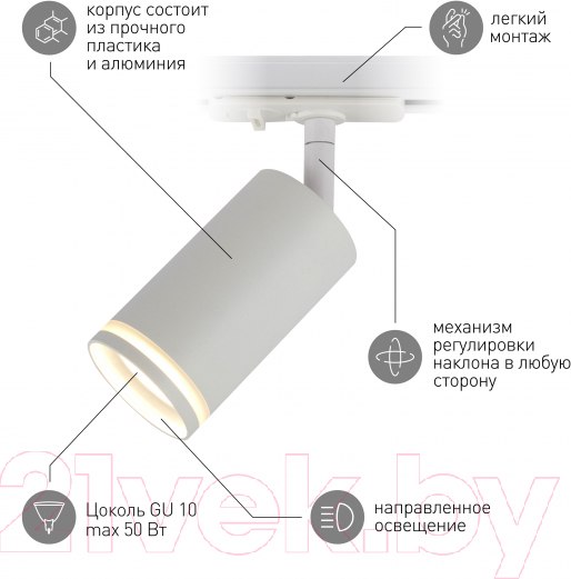 Изображение товара Трековый светильник ЭРА TR52-GU10 WH / Б0054165 (матовый белый)