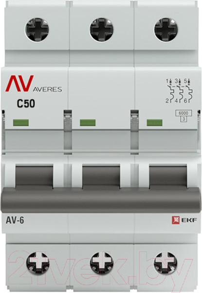 Изображение товара Выключатель автоматический EKF Averes AV-6 3P 50A (C) 6kA / mcb6-3-50C-av
