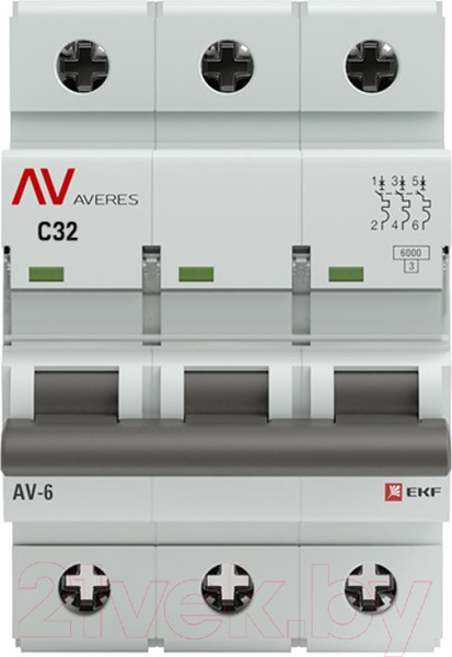 Изображение товара Выключатель автоматический EKF Averes AV-6 3P 32A (C) 6kA / mcb6-3-32C-av