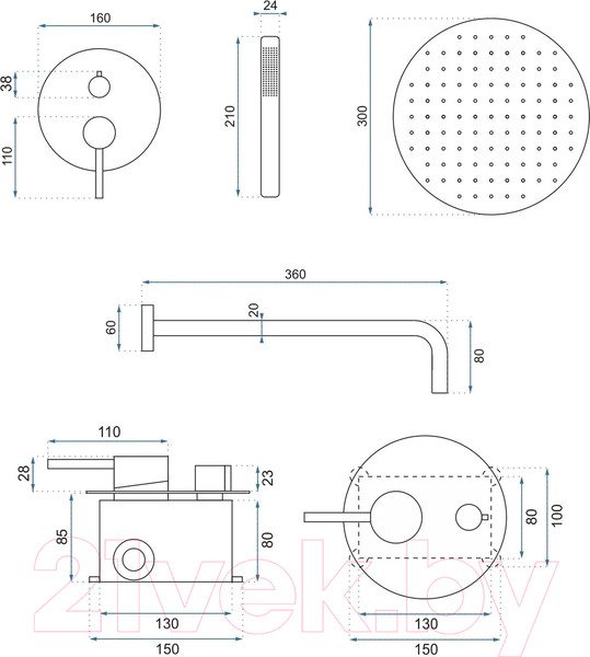 Изображение товара Душевая система со смесителем REA Lungo REA-P8540 (белый)