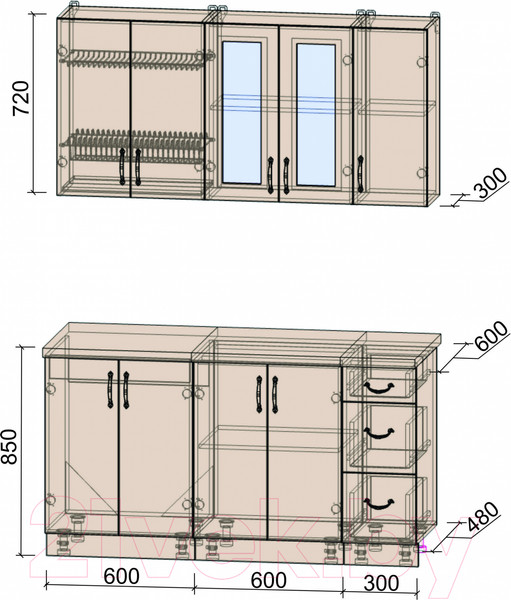 Изображение товара Кухонный гарнитур Интерлиния Мила Крафт 1.5 (дуб королевский/дуб снежный)