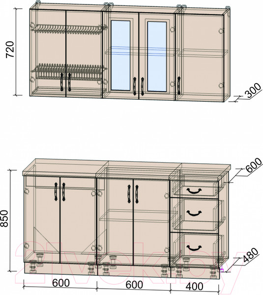Изображение товара Кухонный гарнитур Интерлиния Мила Крафт 1.6 Б (дуб королевский/дуб снежный)