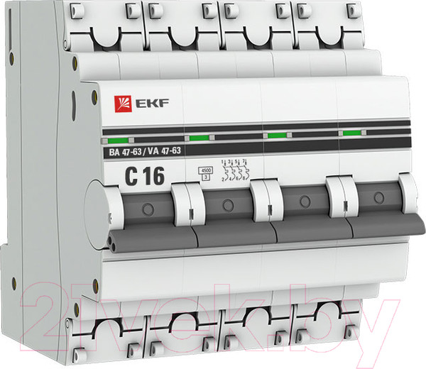 Изображение товара Выключатель автоматический EKF PROxima ВА 47-63 4P 16А (C) 4.5kA / mcb4763-4-16C-pro