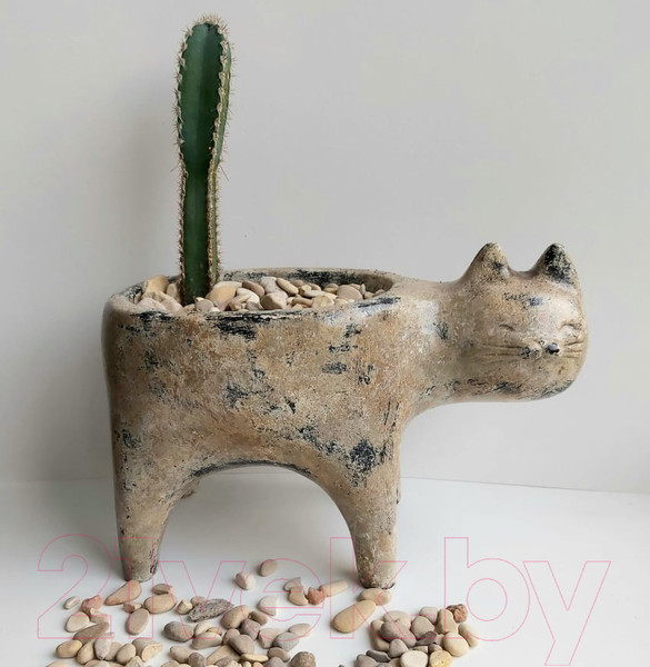 Изображение товара Кашпо Нашы майстры Кот / 1163-6 (мраморный)