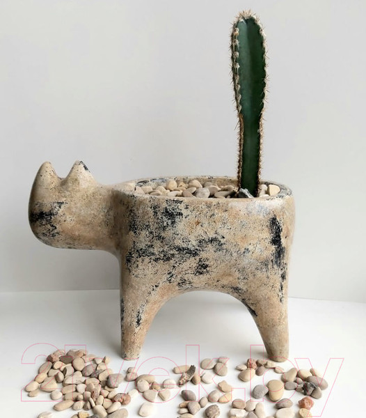 Изображение товара Кашпо Нашы майстры Кот / 1163-6 (мраморный)