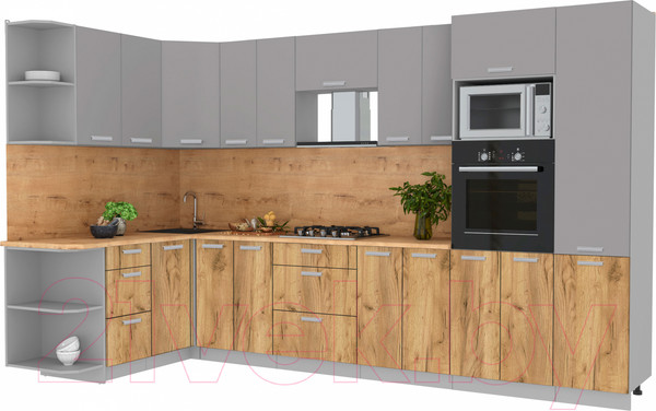 Изображение товара Кухонный гарнитур Интерлиния Мила Лайт 1.68x3.4 левая (серебристый/дуб золотой/дуб бунратти)