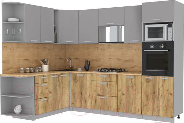 Изображение товара Кухонный гарнитур Интерлиния Мила Лайт 1.88x2.8 левая (серебристый/дуб золотой/дуб бунратти)