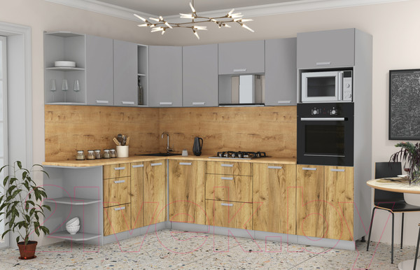 Изображение товара Кухонный гарнитур Интерлиния Мила Лайт 1.88x2.8 левая (серебристый/дуб золотой/дуб бунратти)