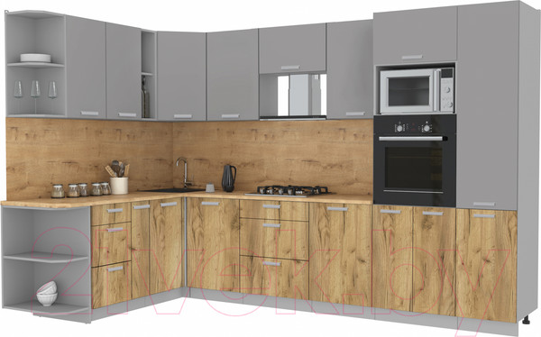 Изображение товара Кухонный гарнитур Интерлиния Мила Лайт 1.88x3.2 левая (серебристый/дуб золотой/дуб бунратти)