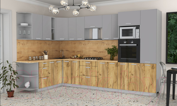 Изображение товара Кухонный гарнитур Интерлиния Мила Лайт 1.88x3.4 левая (серебристый/дуб золотой/дуб бунратти)