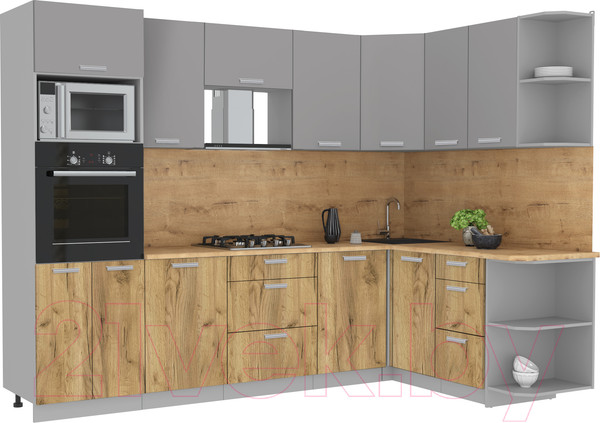 Изображение товара Кухонный гарнитур Интерлиния Мила Лайт 1.68x2.8 правая (серебристый/дуб золотой/дуб бунратти)