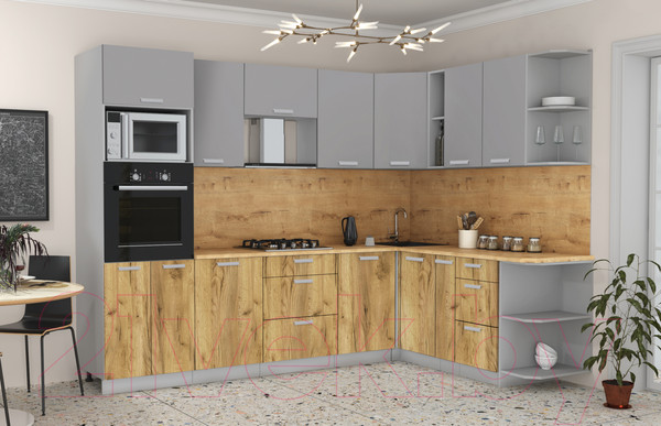 Изображение товара Кухонный гарнитур Интерлиния Мила Лайт 1.88x2.8 правая (серебристый/дуб золотой/дуб бунратти)