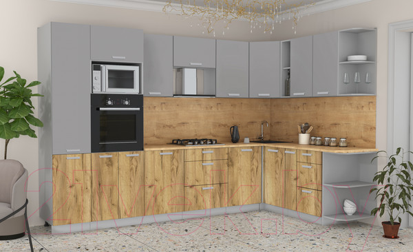 Изображение товара Кухонный гарнитур Интерлиния Мила Лайт 1.88x3.2 правая (серебристый/дуб золотой/дуб бунратти)