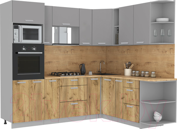 Изображение товара Кухонный гарнитур Интерлиния Мила Лайт 1.88x2.4 правая (серебристый/дуб золотой/дуб бунратти)