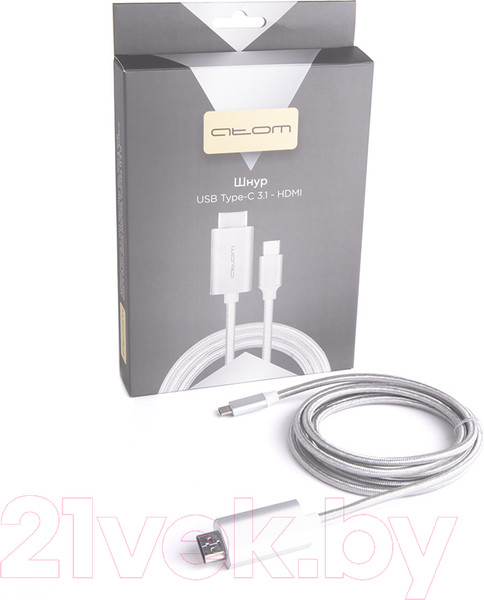 Изображение товара Кабель Atom USB Type-C 3.1 - HDMI (1.8м, серебристый)