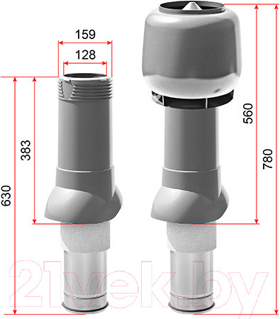 Изображение товара Выход вентиляционный на крышу Технониколь D125/160 изолированный (серый)