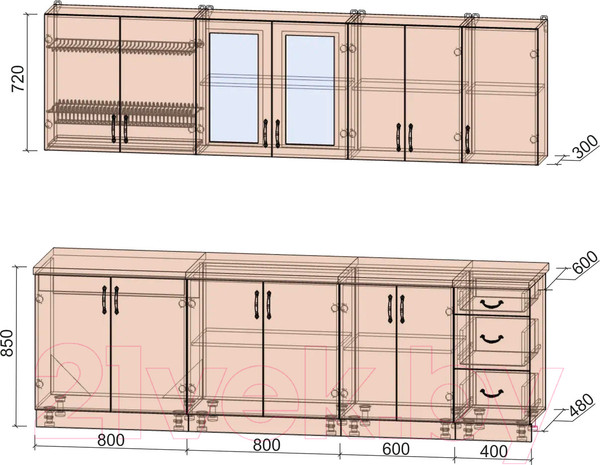 Изображение товара Кухонный гарнитур Интерлиния Мила Крафт 2.6 А (дуб королевский/дуб снежный)