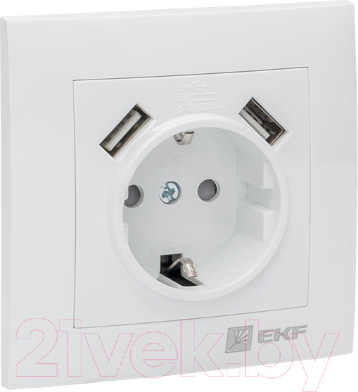 Изображение товара Розетка EKF PROxima Валенсия / EWR16-028-10-2USB (белый)