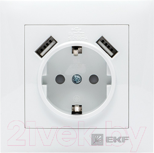 Изображение товара Розетка EKF PROxima Валенсия / EWR16-028-10-2USB (белый)