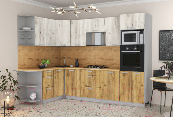 Изображение товара Кухонный гарнитур Интерлиния Мила Лайт 1.68x2.8 левая (дуб белый/дуб золотой/дуб бунратти)