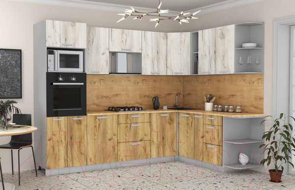 Изображение товара Кухонный гарнитур Интерлиния Мила Лайт 1.88x2.8 правая (дуб белый/дуб золотой/дуб бунратти)