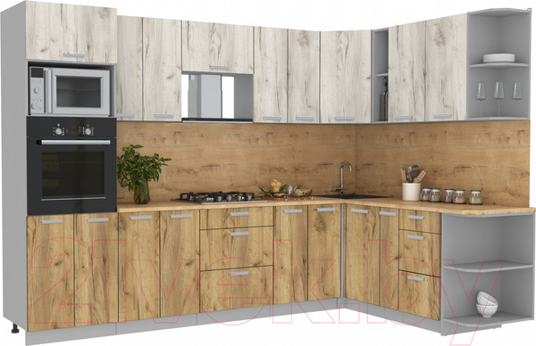 Изображение товара Кухонный гарнитур Интерлиния Мила Лайт 1.88x3.0 правая (дуб белый/дуб золотой/дуб бунратти)