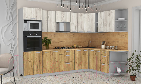 Изображение товара Кухонный гарнитур Интерлиния Мила Лайт 1.88x3.0 правая (дуб белый/дуб золотой/дуб бунратти)