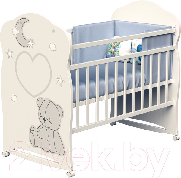 Изображение товара Детская кроватка VDK Bear And Moon колесо-качалка (слоновая кость)