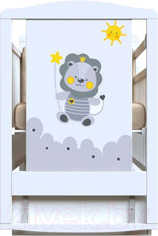 Изображение товара Детская кроватка VDK Happy Lion колесо-качалка с ящиком (белый)