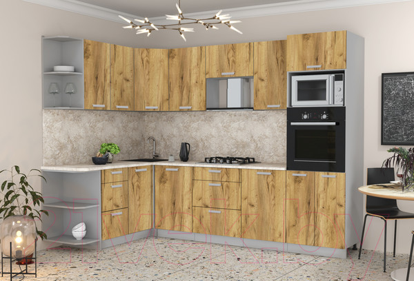 Изображение товара Кухонный гарнитур Интерлиния Мила Лайт 1.68x2.8 левая (дуб золотой/дуб золотой/опал светлый)