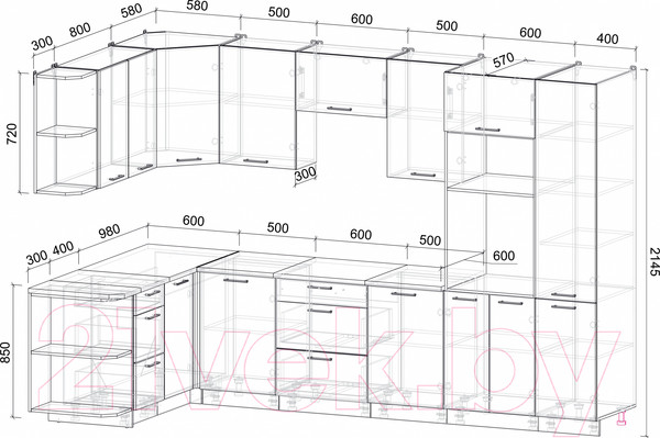 Изображение товара Кухонный гарнитур Интерлиния Мила Лайт 1.68x3.2 левая (дуб золотой/дуб золотой/опал светлый)
